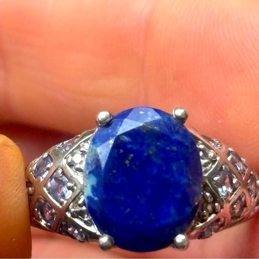 Afghan BOLD MENS Ring Lapis Lazuli & Tanzanite 925 SOLID Silver STS Size 10